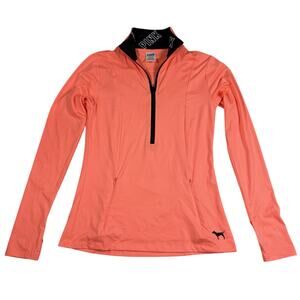 Victoria’s Secret PINK Neon Coral Half Zip Pullover Women’s Small Thumbholes